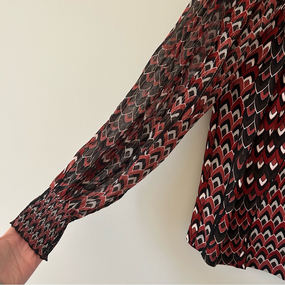 Anthropologie BL^NK London Black Red Sequin Shoulder Metallic Flowy Blouse S NWT - Picture 5 of 14